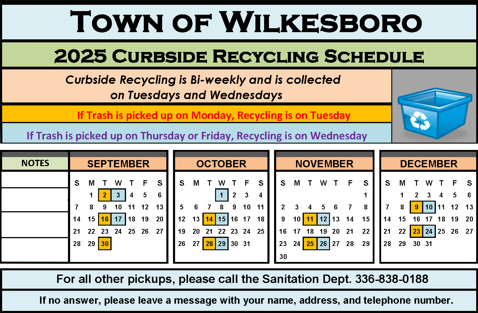 2025 RECYCLING CALENDAR