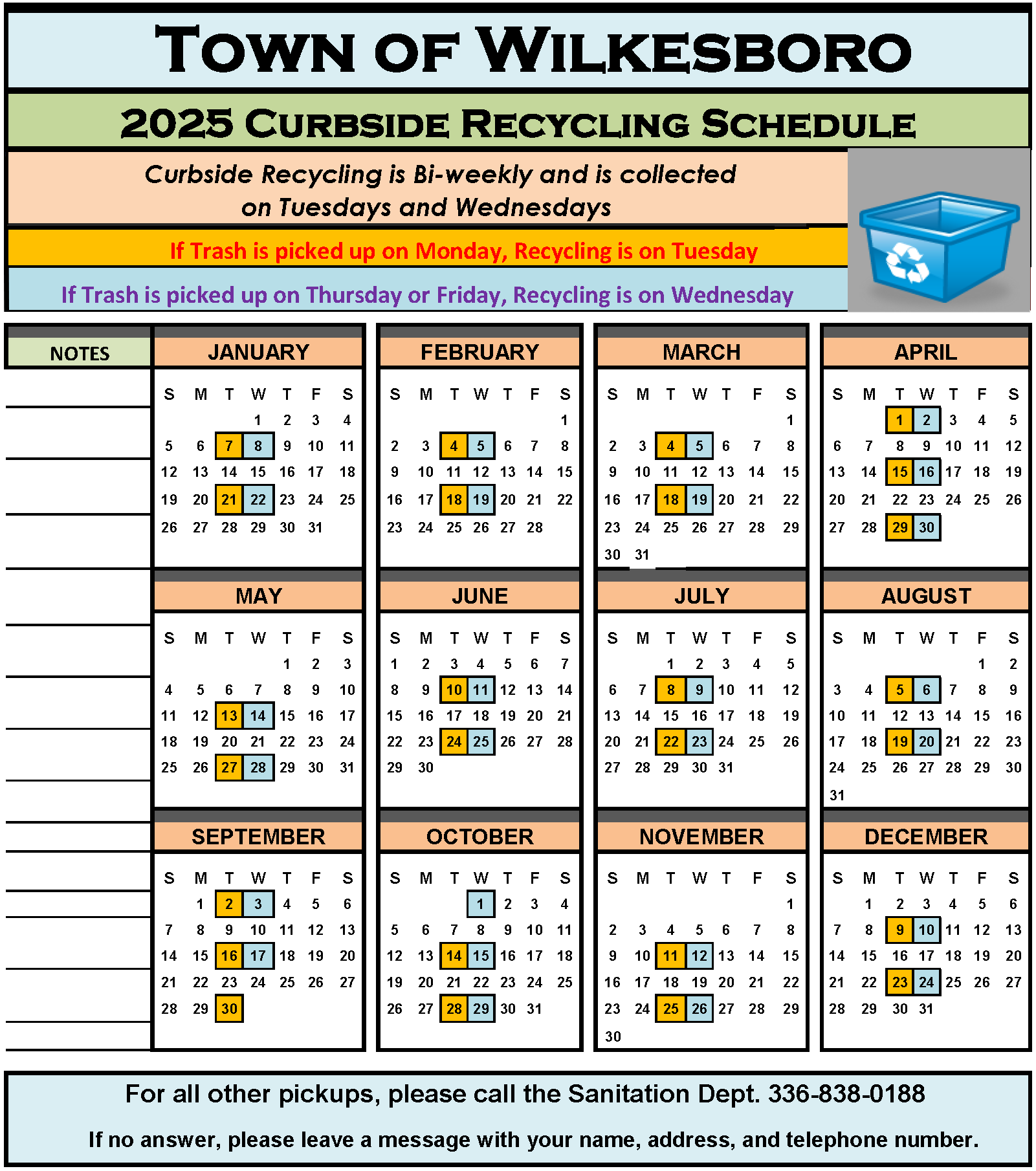 2024 Bi weekly Recycle Schedule 2025 RECYCLING CALENDAR