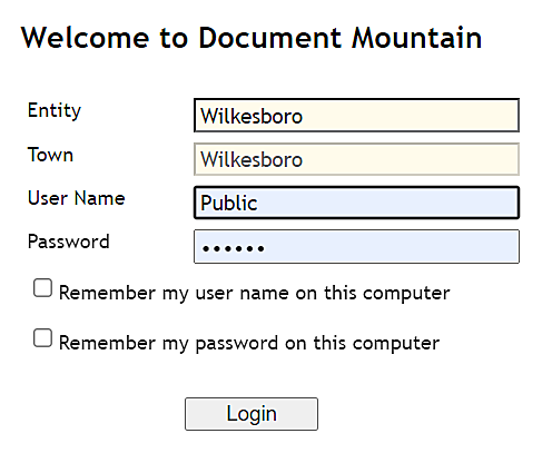 Document Mountain Login Screen Document Mountain Login Screen
