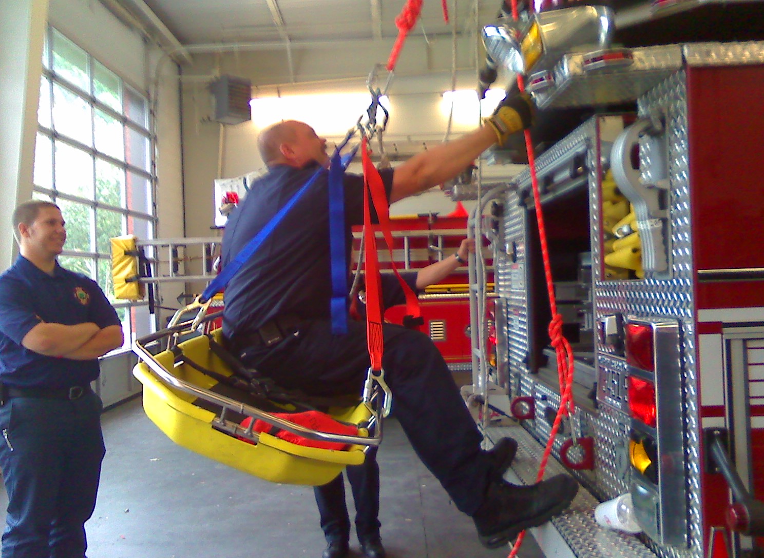 fire dept training with patient basket fire dept training with patient basket