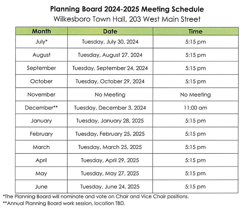 Planning board Meeting Schedule 2023 2024