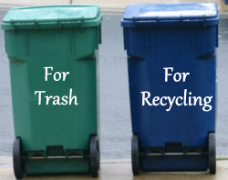 blue cart is for recycling- green cart is for trash blue cart is for recycling- green cart is for trash